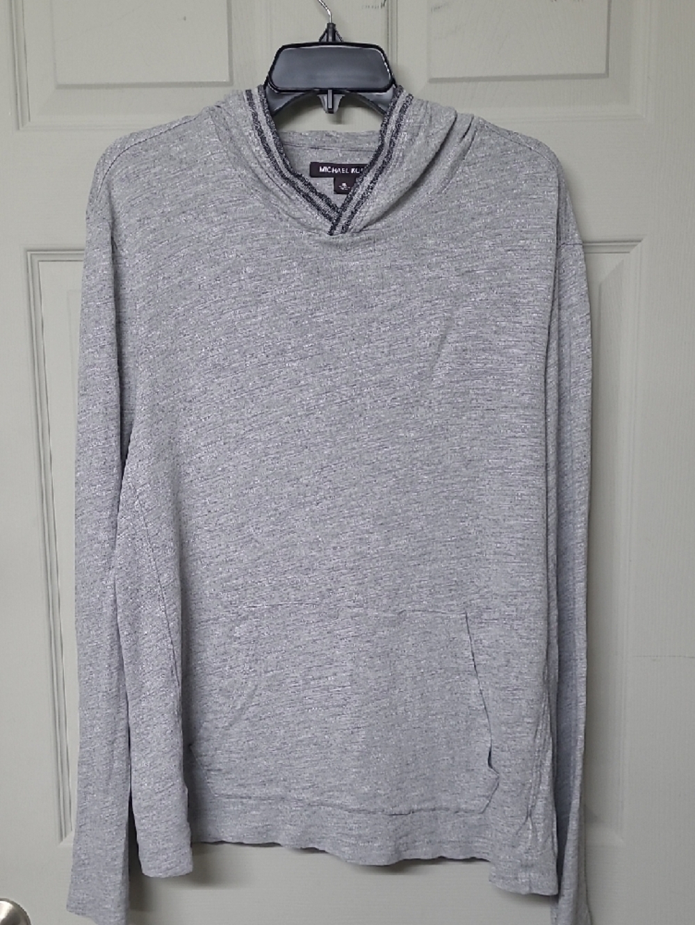 Michael Kors Light Gray Men's V-Neck Hoodie Sweater Pouch Pocket Size XL GUC